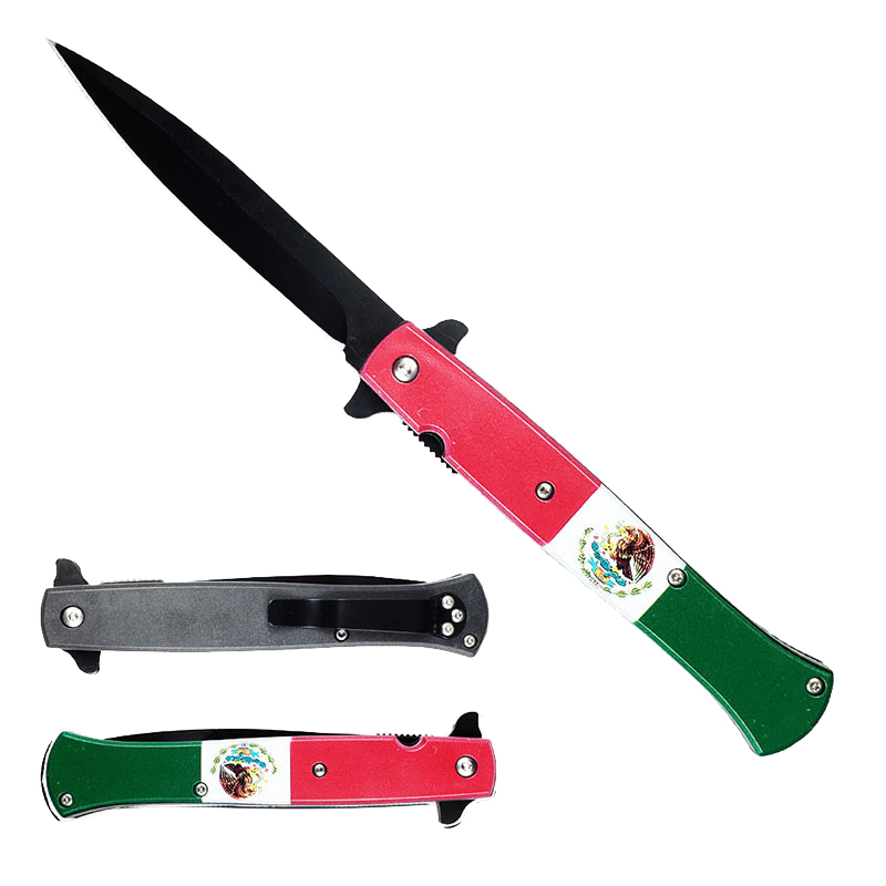 4" Black Blade & 4 7/8" Mexico Flag Handle