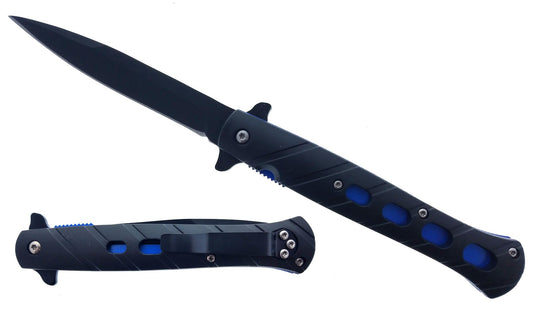 Falcon 9" Black and Blue Spring Assisted Pocket Knife