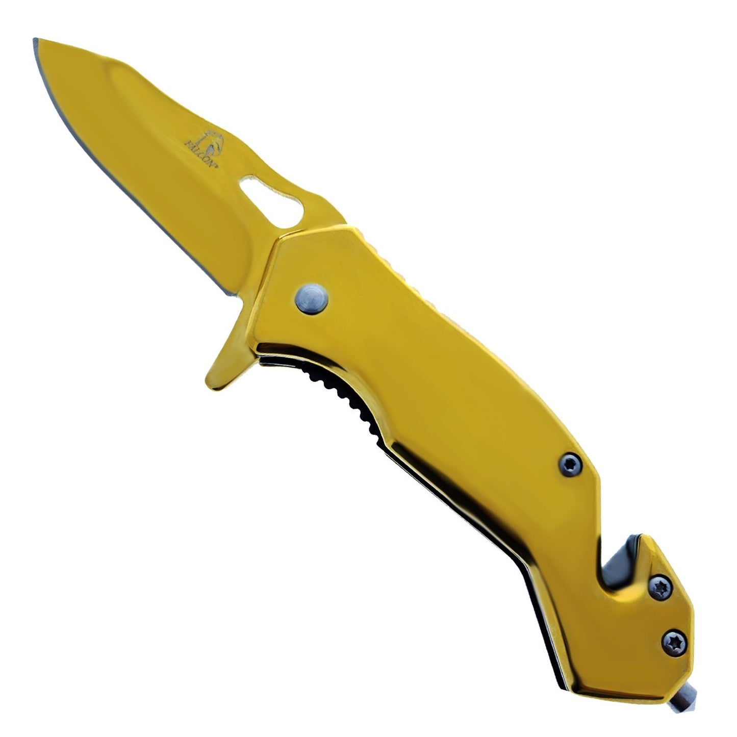 FALCON 6.25" Overall Gold Spring Assisted Knife w/Cutter and Breaker