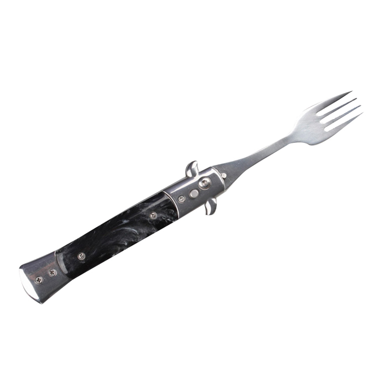 5" Spring Assisted Fork with faux black marble handle, Gift knives and novelties