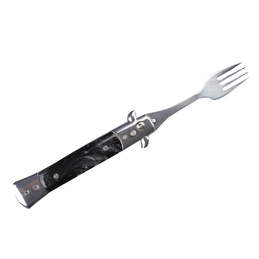 5" Spring Assisted Fork with faux black marble handle, Gift knives and novelties