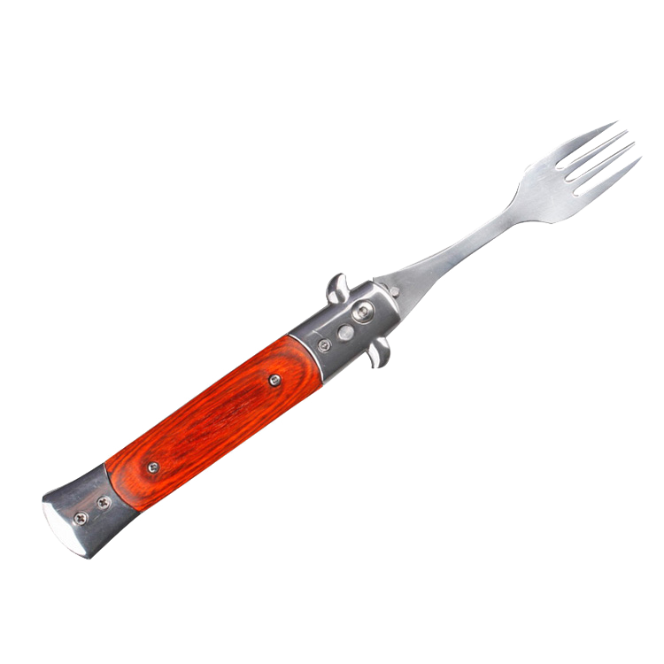 5" Spring Assisted Fork with wood handle, Gift knives and novelties