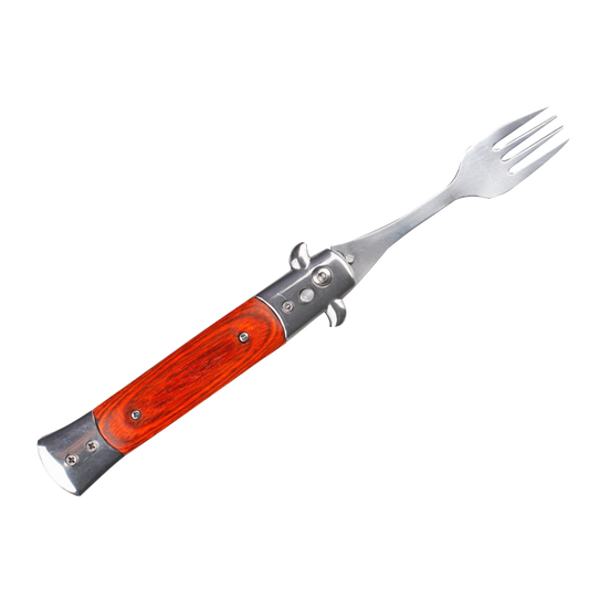 5" Spring Assisted Fork with wood handle, Gift knives and novelties