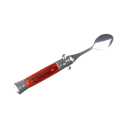 5" Spring Assisted Spoon with wood handle, Gift knives and novelties