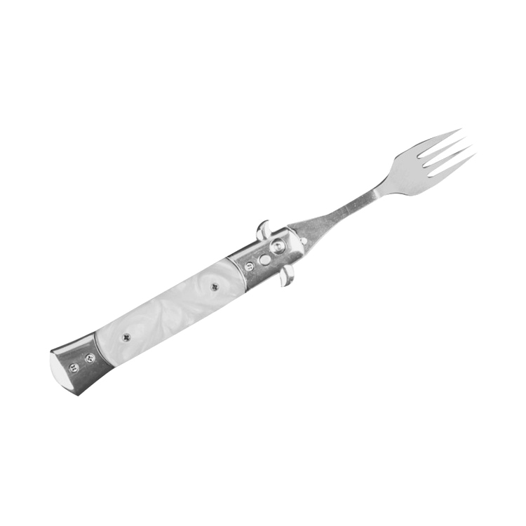 Switchblade Fork with Faux White Marble Handle