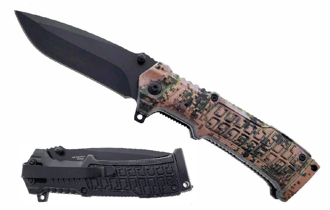 3mm": Black blade 4.75" ABS camo handle