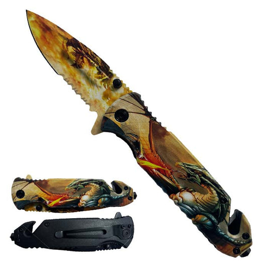 7.75" Fire Dragon Semi Automatic Spring Assisted Knife