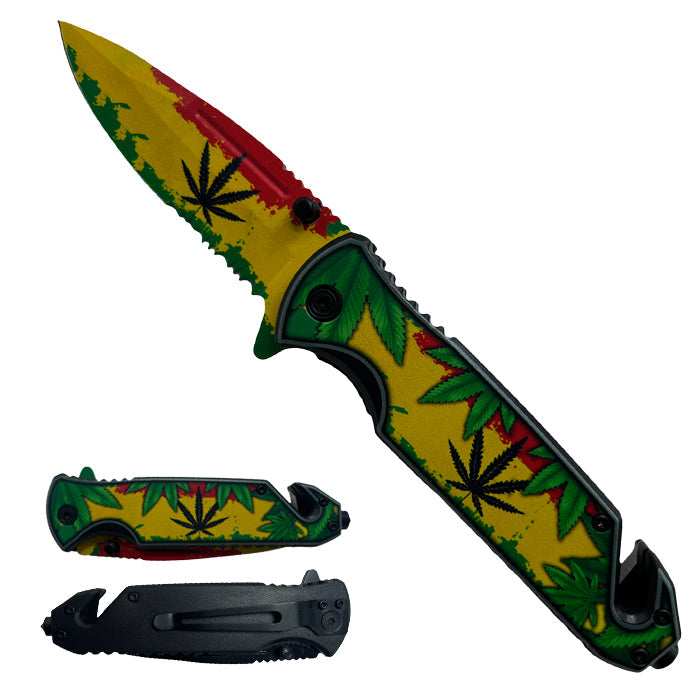 7.75" Marijuana Flag Semi Automatic Spring Assisted Knife