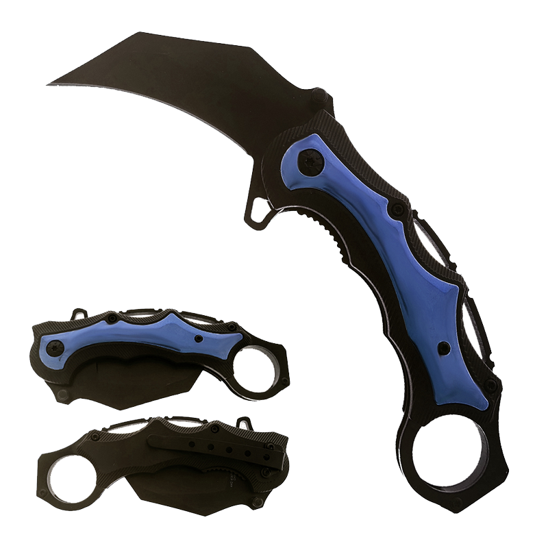 Falcon 7" Overall Semi-Automatic Folding Knife Mirror Glazed Titanium Steel Handle Blue