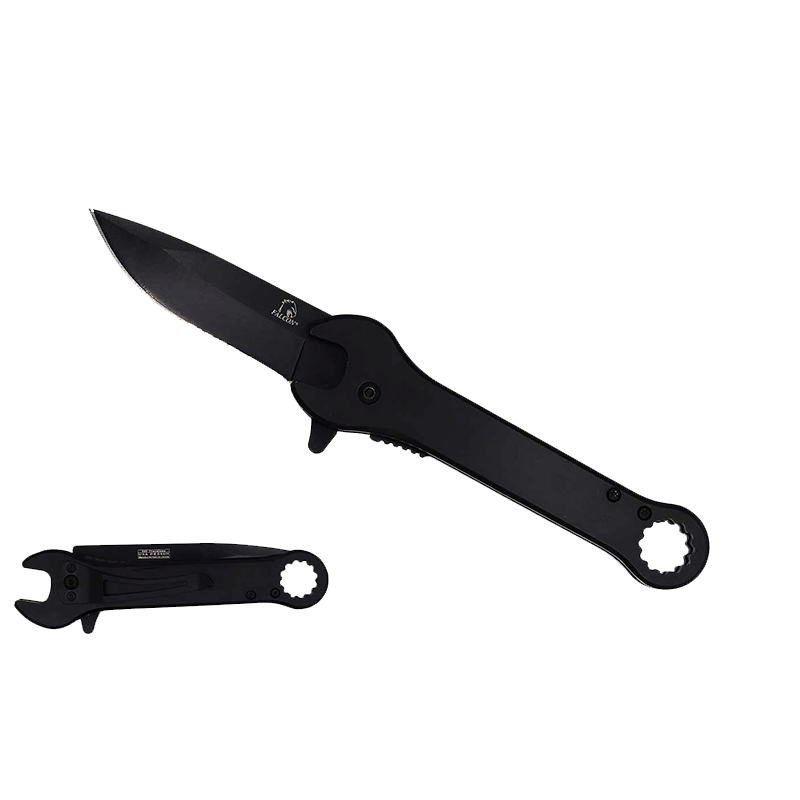 Falcon 7.75" Black Spring Assisted Knife with 12 mm Wrench Function