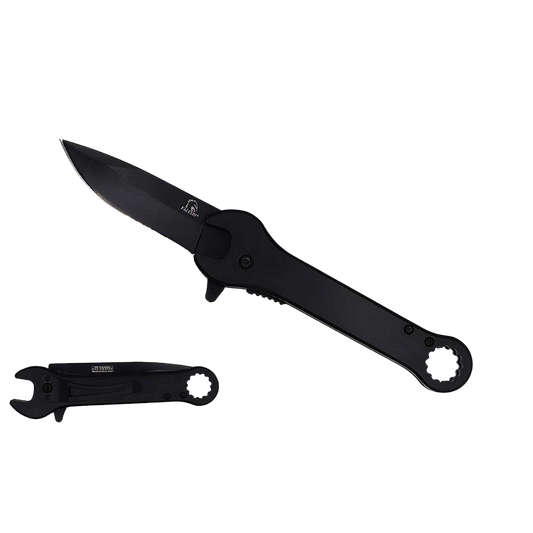 Falcon 7.75" Black Spring Assisted Knife with 12 mm Wrench Function