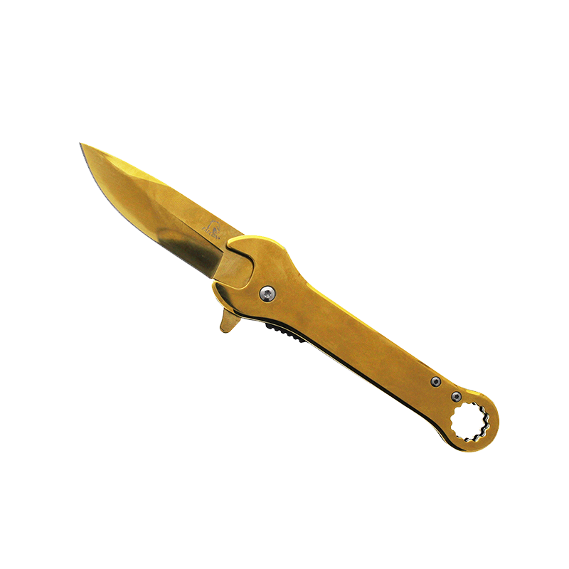 Falcon 7.75" Gold Spring Assisted Knife with 12 mm Wrench Function