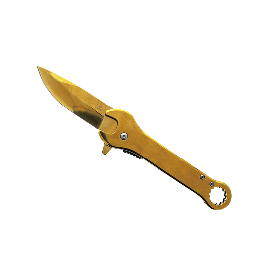 Falcon 7.75" Gold Spring Assisted Knife with 12 mm Wrench Function