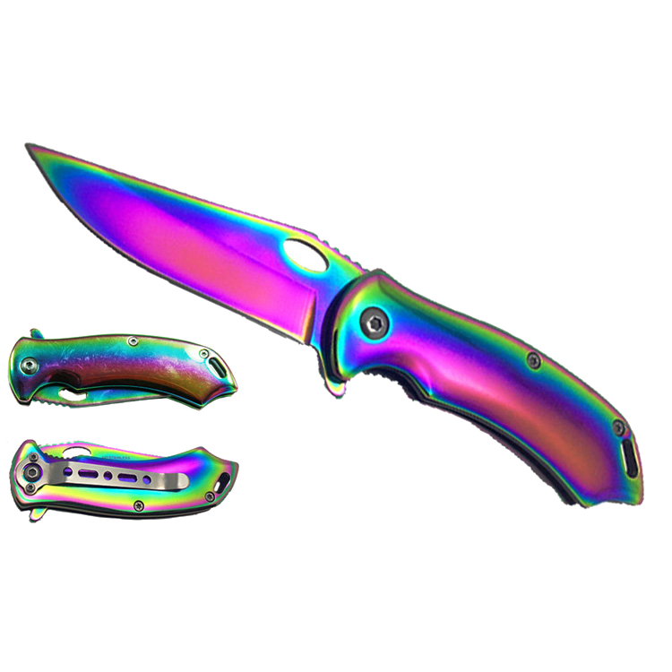 6.5" Rainbow Overall Spring Assisted Knife