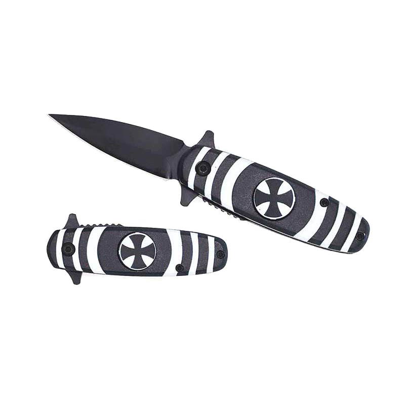 5.25" Overall Spring Assisted Knife Black & White with Spinner Function