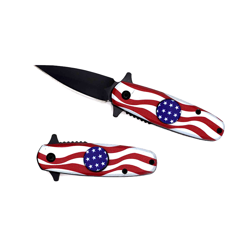 5.25" Overall Spring Assisted Knife US Flag with Spinner Function