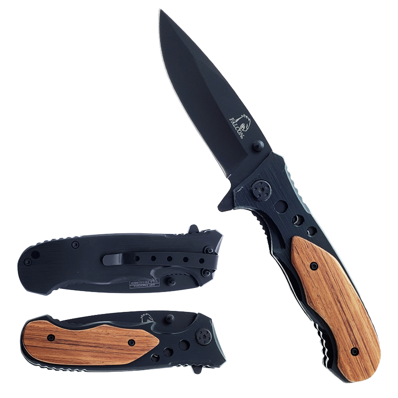 Falcon 8" Overall Spring Assisted Knife w/ Belt Clip Black