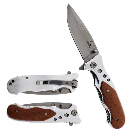 Shop Pocket Knives Wholesale Price: Falcon Wood/Metal Handle Knife.