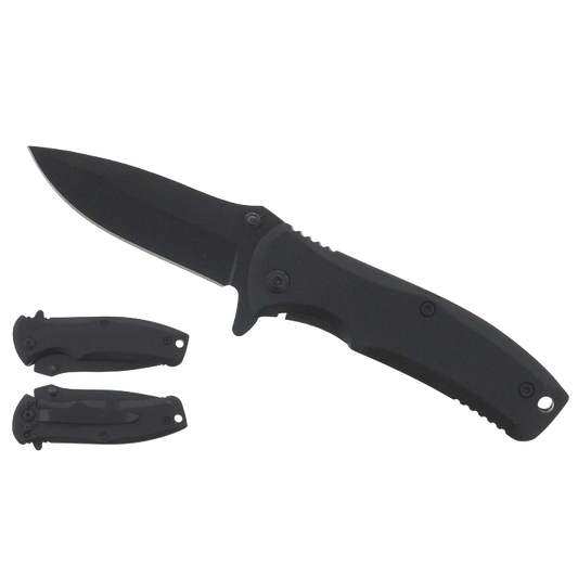 Falcon 6.25" Overall Black Spring Assisted Knife; w/Belt Clip