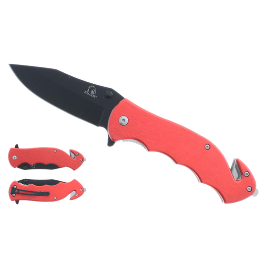 Falcon 8" Black Blade Red Handle Spring Assisted Knife