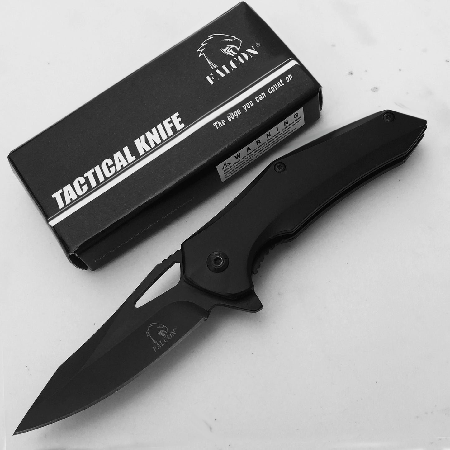 Falcon 6" Overall Black Spring Assisted Knife w/Belt Clip