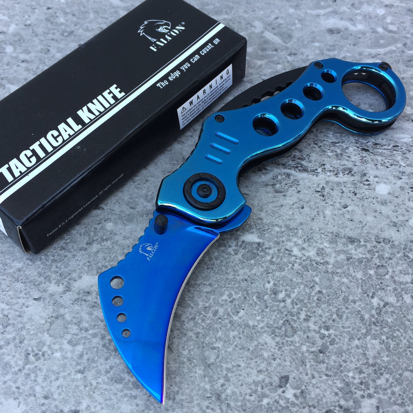 Falcon 7.5" Overall Blue Spring Assisted Karambit Knife