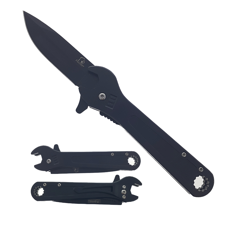 Falcon 8.25" Overall Spring Assisted Knife Adjustable Wrench Handle Black
