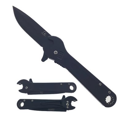Falcon 8.25" Overall Spring Assisted Knife Adjustable Wrench Handle Black