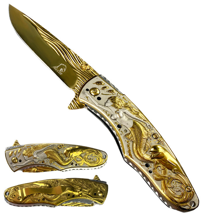 Falcon 8" Overall Knife W/ Gold Mermaid Design