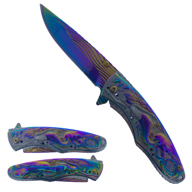 Falcon 8" Overall Knife W/Rainbow Mermaid Design