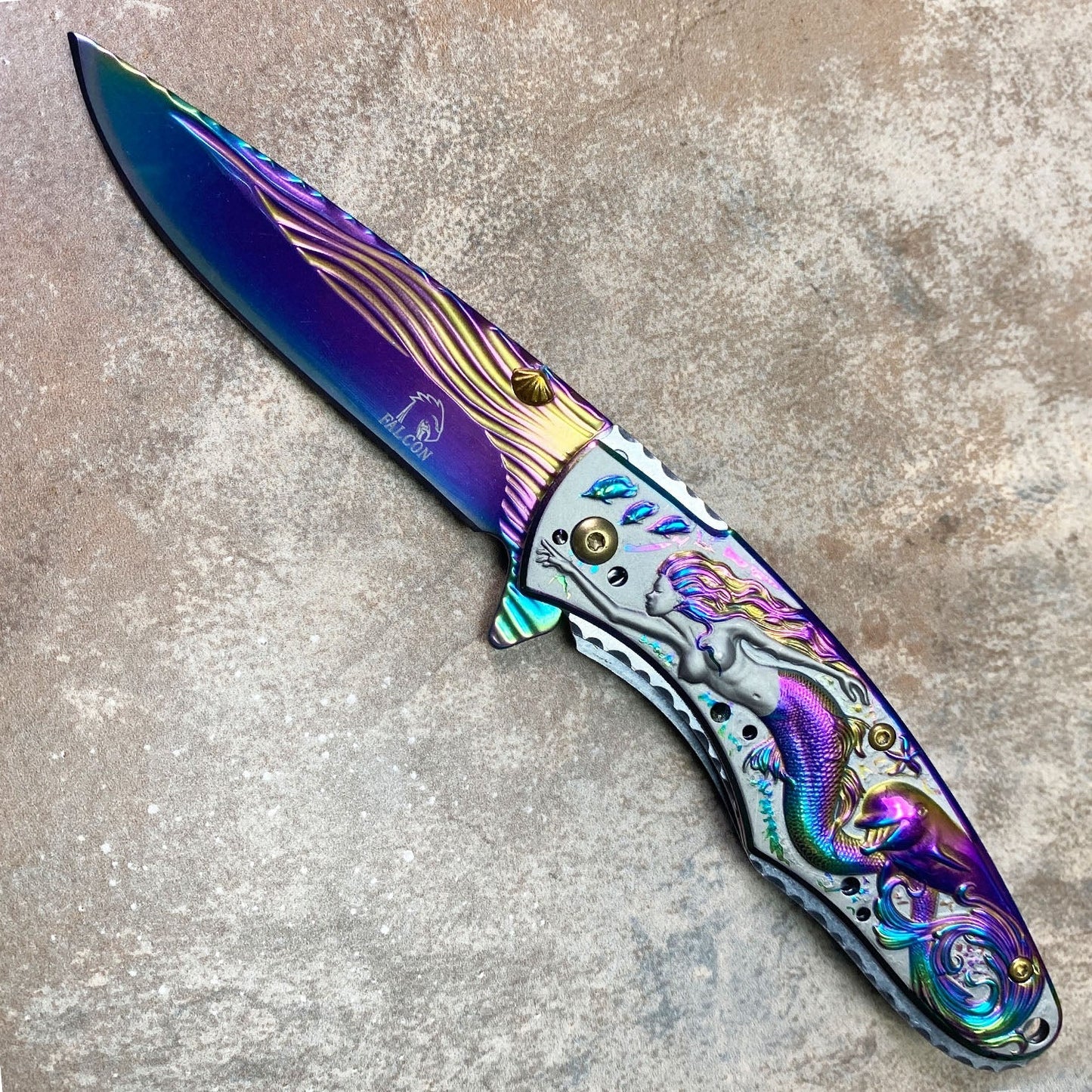 Falcon 8" Overall Knife W/ Rainbow Mermaid Design