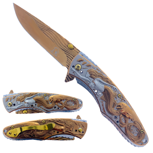Falcon 8" Overall Knife W/Rosegold Mermaid Design