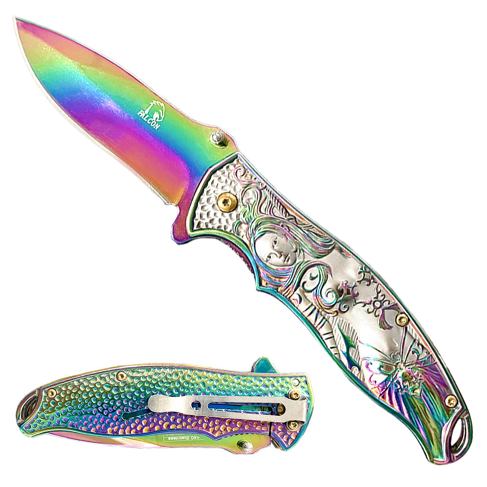 Shop Wholesale Falcon Pocket Knife Rainbow Mermaid | Pacific Solution.