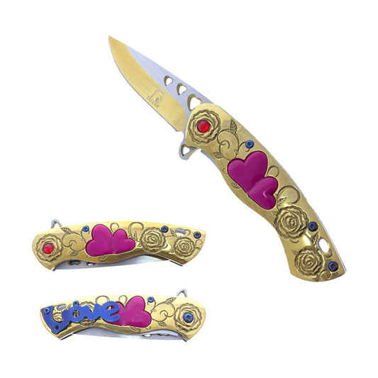 Falcon 7" Overall in Length Gold Handle w/ Pink Heart