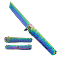 Falcon 7.75" Overall Semi-Automatic Tanto Spring Assisted Knife Rainbow