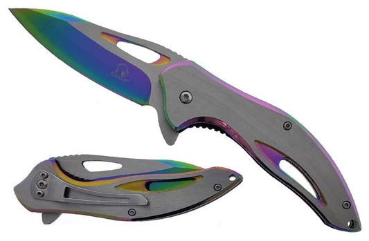 Falcon 7.75" Rainbow & Silver Spring Assisted Knife