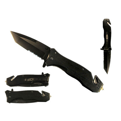8" Black Spring Assisted Knife | Seat Belt Cutter & Glass Breaker