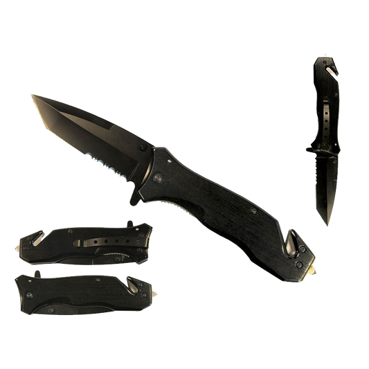 8" Black Spring Assisted Knife | Seat Belt Cutter & Glass Breaker