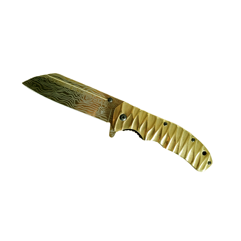 Falcon 8.75" Gold Spring Assisted Knife with Damasus Pattern on the Blade