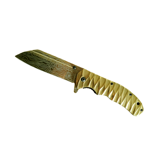 Falcon 8.75" Gold Spring Assisted Knife with Damasus Pattern on the Blade