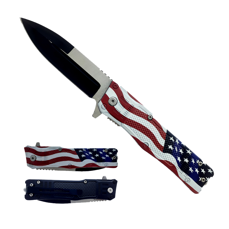 8" Overall Semi Automatic Folding Knife w/US Flag Handle