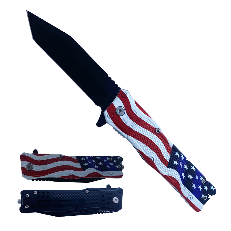 8" Overall Semi Automatic Folding Knife w/US Flag Handle