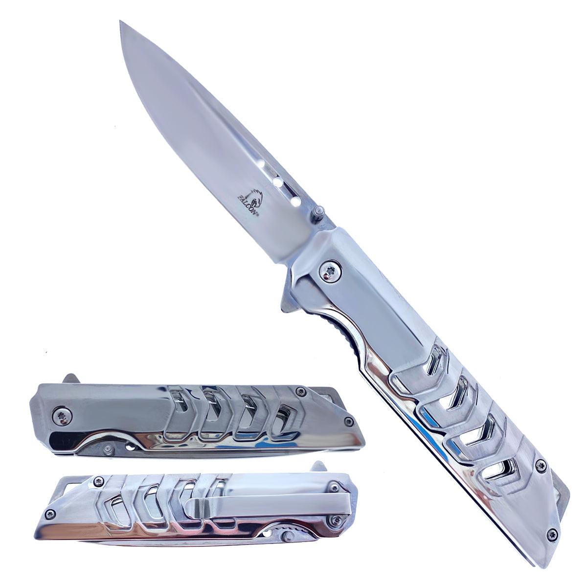 Falcon 8 3/4" Mirror Chrome Spring Assisted Pocket Knife