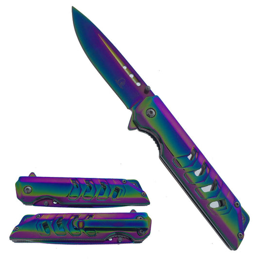 Falcon 8 3/4" Mirror Rainbow Spring Assisted Pocket Knife