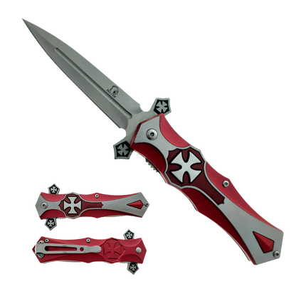 Falcon 8" Overall Spring Assisted Knife Cross Designed Handle