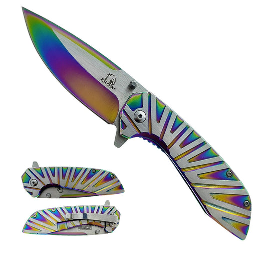 Falcon Rainbow & Silver Steel - Handle 3" Rainbow & Silver Blade, 4.75"