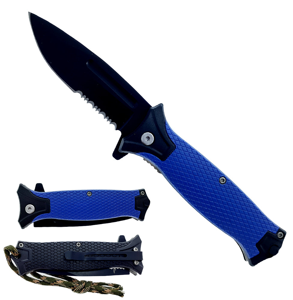 7.75" Spring Assisted Blue Pocket Knife w/Belt Clip