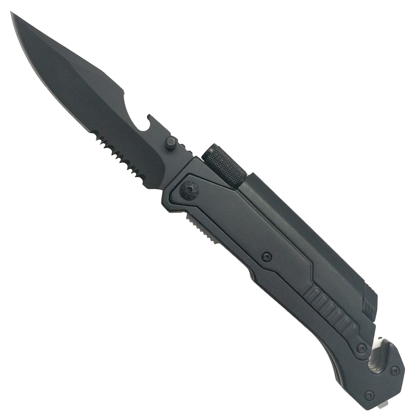 Pacific Solution multi-tool folding knife with Flashlight and fire starter for outdoor and emergency use