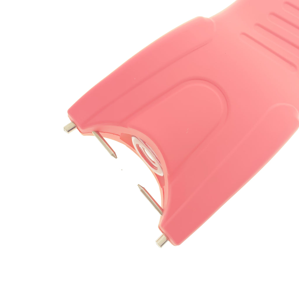 Pink Rechargeable Stun Gun w/ LED Flashlight, compact design for personal safety and protection