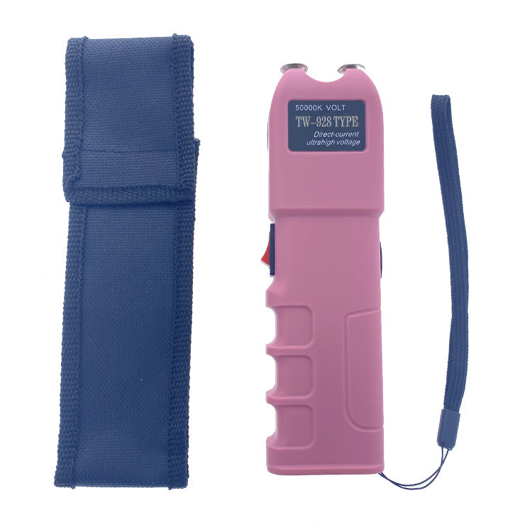 Pink Stun Gun with Flashlight in a compact design with a holster for safety and convenience
